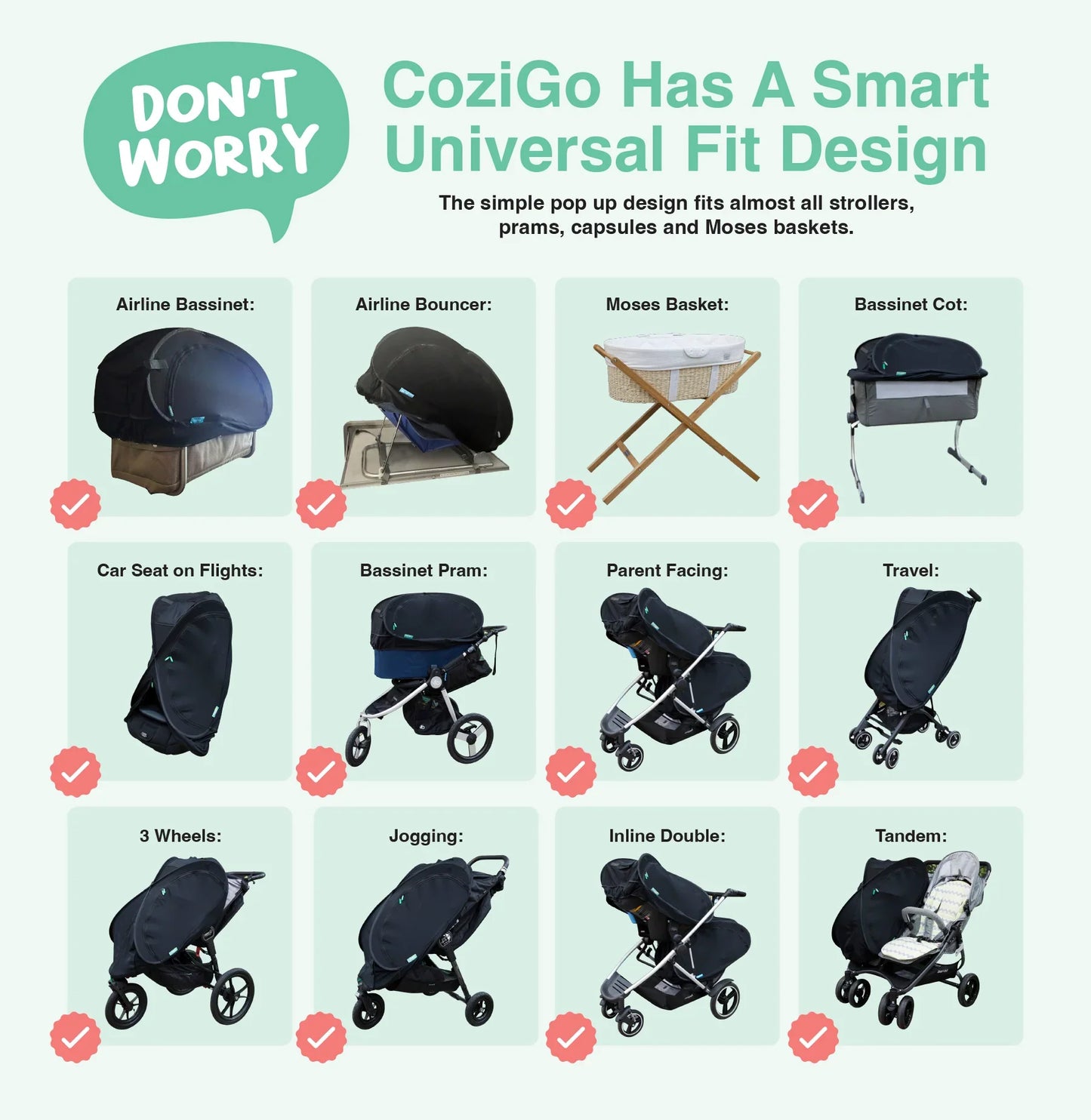 COZIGO - SLEEP & SUN PROTECTION COVER FOR ALL STROLLERS & AIRLINE COTS (Canada)